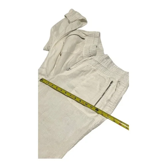 Athleta White Linen Blend Jogger Pants Drawstring Waist Pockets Casual 16 - Picture 10 of 14